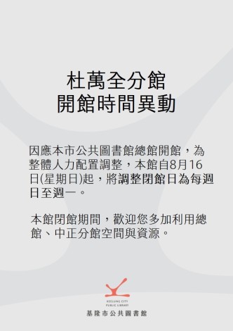 杜萬全分館開館時間異動20260816起